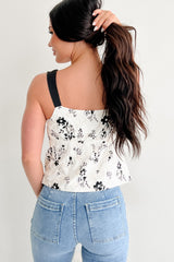 All The Buzz Eyelet Floral Bow Tie Top (Ivory/Black)