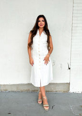 NANCY WHITE LINEN MIDI DRESS