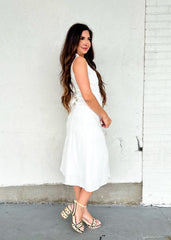 NANCY WHITE LINEN MIDI DRESS