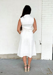 NANCY WHITE LINEN MIDI DRESS