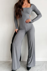 Kaylen Long Sleeve Square Neck Jumpsuit (Grey)