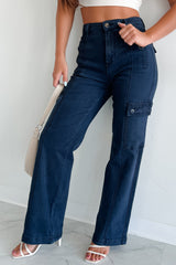 Laith High Rise Wide Leg Risen Cargo Jeans (Blueberry)