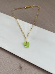 Flying Higher Butterfly Charm Necklace (Olive)
