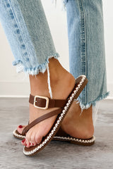 Moonlit Strolls Stitched Edge Toe Strap Sandals (Dark Tan)