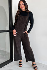 Playful Impression Soft Corduroy Overall Jumpsuit (Dark Brown)