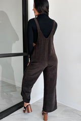 Playful Impression Soft Corduroy Overall Jumpsuit (Dark Brown)