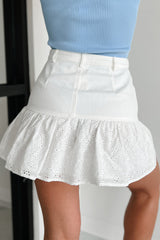 Daily Gratitude Eyelet Hem Denim Mini Skirt (Off White)