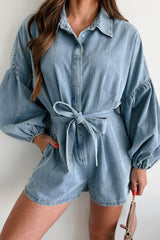 Modern Direction Denim Balloon Sleeve Romper (Denim)