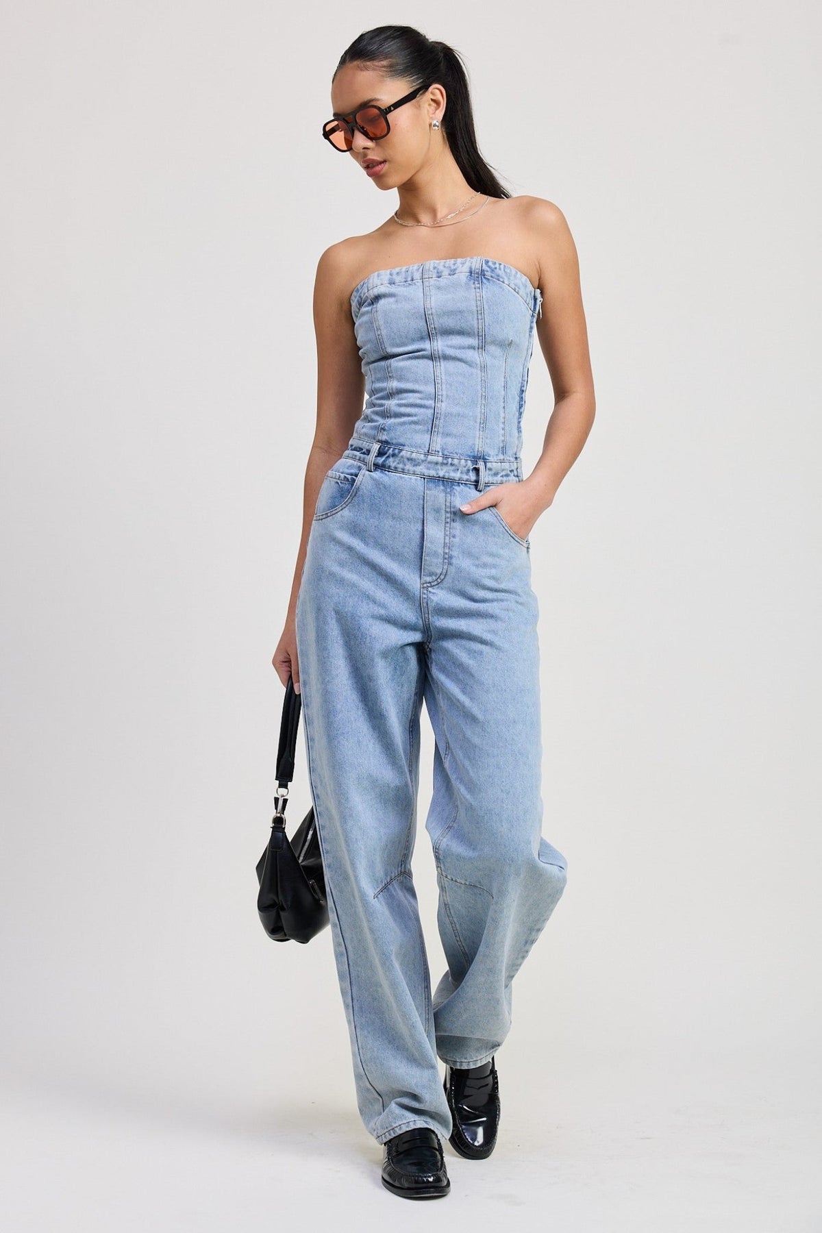SOPHIA STRAPLESS DENIM JUMPSUIT