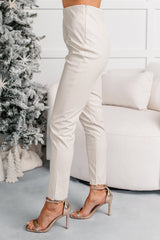 Downtown Dates Faux Leather Skinny Pants (Cream)