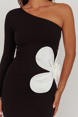 No Competition One-Shoulder Oversized Flower Maxi Dress Black