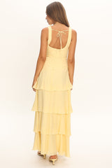 Khlara V-Neck Frill Trim Maxi Dress Butter