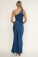 Luli One-Shoulder Waist Sash Maxi Dress Navy