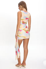 Luli Boat Neck Sash Mini Dress Floral