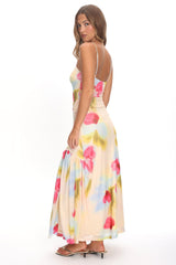 Azure Sun Drop Waist Split Maxi Dress Floral