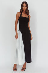 Lira Contrast Halter Maxi Dress Black/White