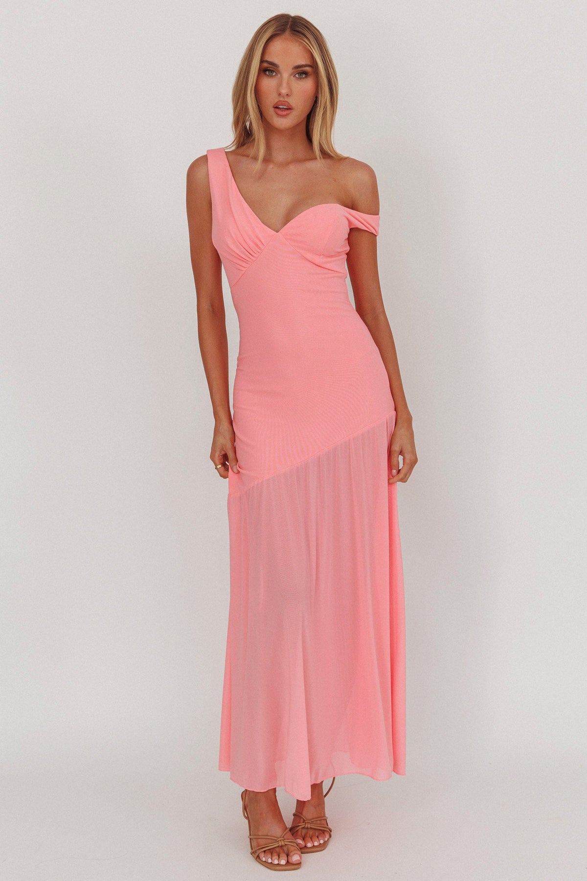 Treasure Sheer Hem Maxi Dress Pink