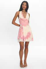 Sumi Cowl Ruffle Mini Dress Floral Blush