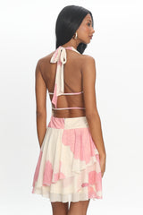 Sumi Cowl Ruffle Mini Dress Floral Blush