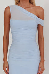 Lylah Asymmetric Neckline Mesh Maxi Dress Ice Blue