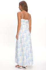 Patty Lace Trim Maxi Dress Palms White/Blue