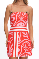 Jessamina Bead Strap Mini Dress Print Red