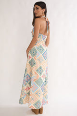 Nolara A-Line Halterneck Maxi Dress Green Multi