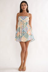 Terenza Tied Back Baby Doll Mini Dress Green Multi
