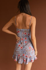 First Light Cami Strap Ruched Dress Floral Blue