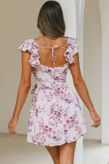Lola Ruffle Shoulder Ruched Dress Floral Print Pink