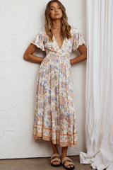 Kailee Short Sleeve Midi Dress Beige/Rust