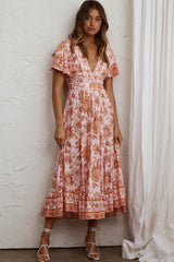Kailee Short Sleeve Midi Dress Pink/Orange