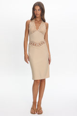 LIONESS Solana Midi Dress Beige Plaid
