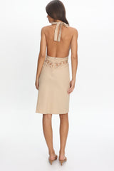 LIONESS Solana Midi Dress Beige Plaid