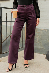 Carlotta High Rise Wide Leg Mica Denim Jeans (Plum)