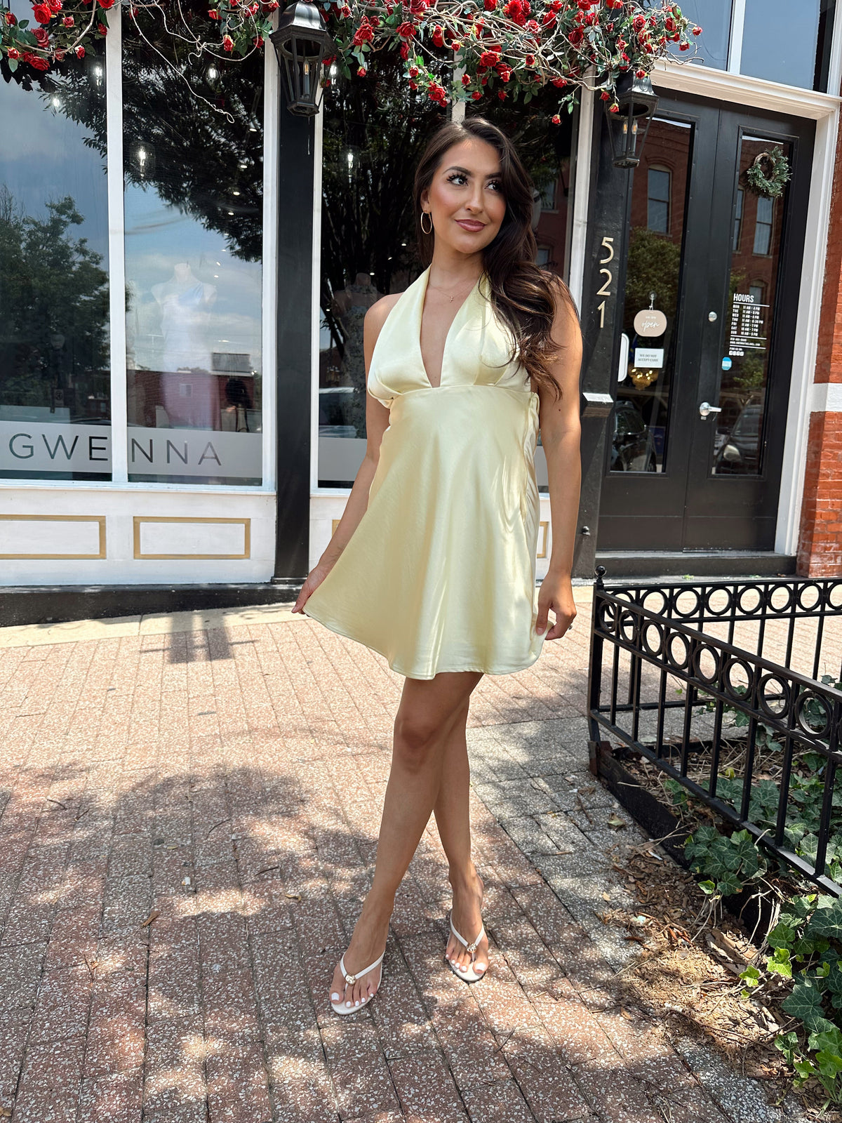 Lottie Yellow Satin Halter Neck Mini Dress
