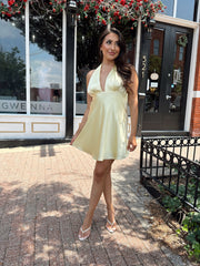 Lottie Yellow Satin Halter Neck Mini Dress