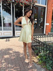 Lottie Yellow Satin Halter Neck Mini Dress