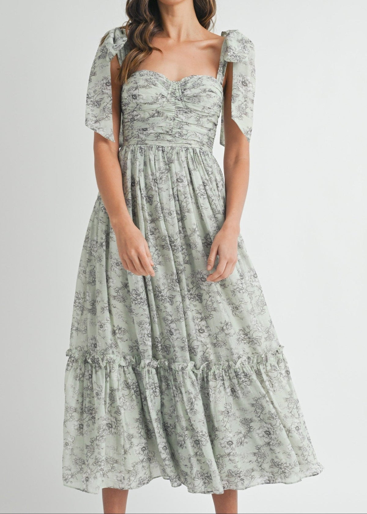 GEMMA FLORAL RUCHED MIDI DRESS