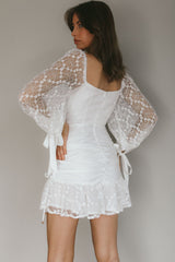 With Love Long Sleeve Lace Mini Dress White