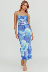 Teava Laced Waist Maxi Dress Flowers Blue