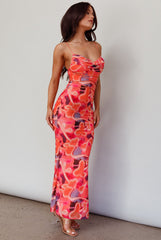 Teava Laced Waist Midi Dress Abstract Sorbet