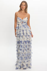Cambridge Layered Frill Maxi Dress Blue