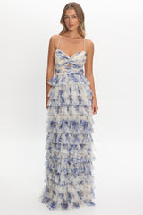 Cambridge Layered Frill Maxi Dress Blue