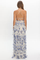 Cambridge Layered Frill Maxi Dress Blue
