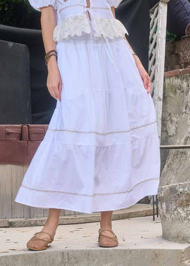 EVERLY EMBROIDERED MIDI SKIRT