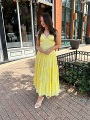 Maisey Yellow Tiered Eyelet Maxi Dress