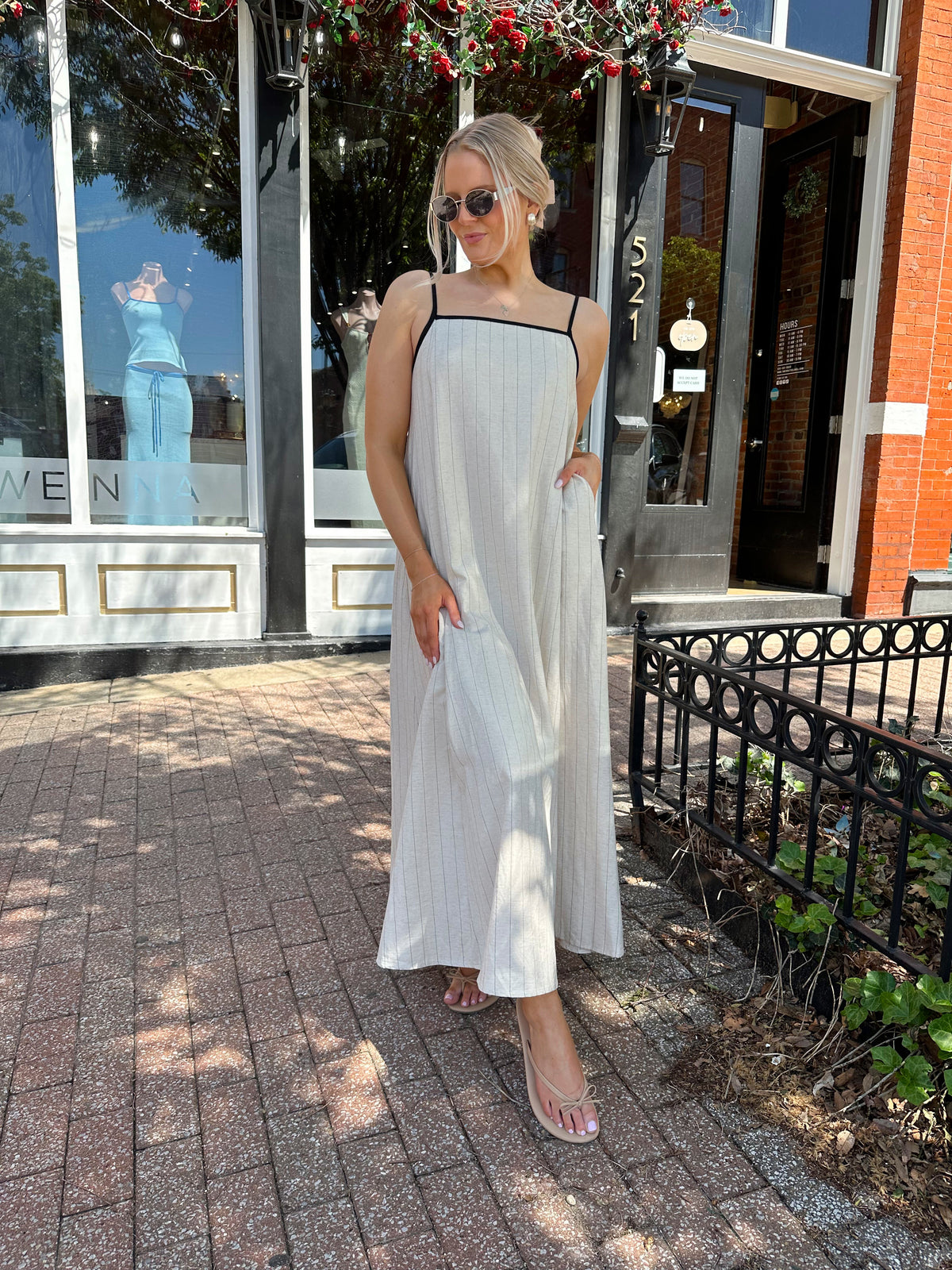 Merriam Neutral Pinstripe Maxi Dress