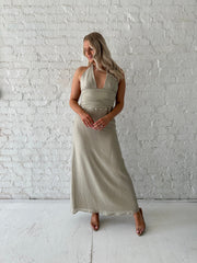 Nyla Khaki Shell Trim Maxi Dress