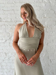 Nyla Khaki Shell Trim Maxi Dress